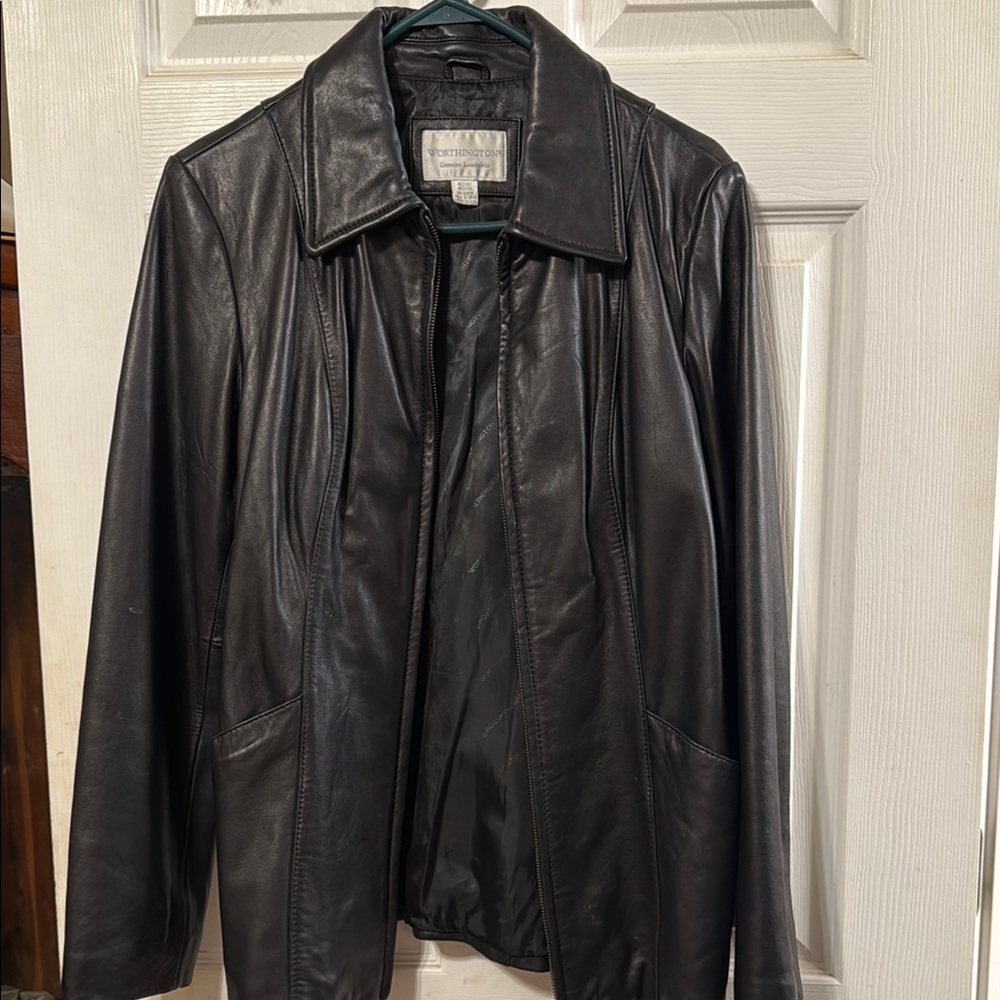 Worthington Black Leather Jacket Classic Style